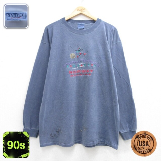 SANTEE 90s 長袖Tシャツ ノルウェーマウンテン刺繍 グレー メンズXL相当 | 古着