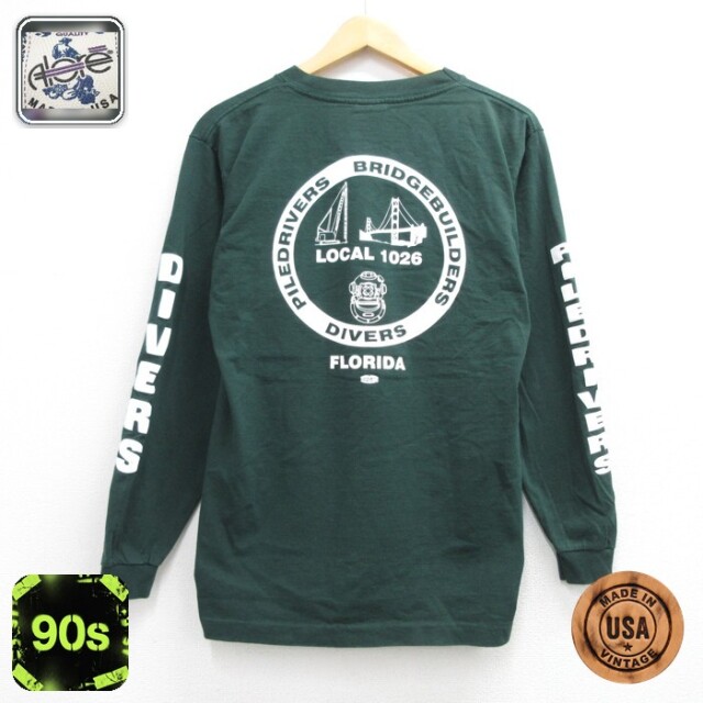 Aloe 90s 長袖Tシャツ LOCAL 1026 ポケット付き グリーン メンズM相当 | 古着