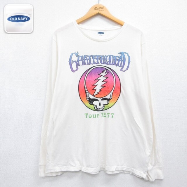オールドネイビー 長袖Tシャツ グレイトフルデッドプリント ホワイト メンズXL相当 | 古着
