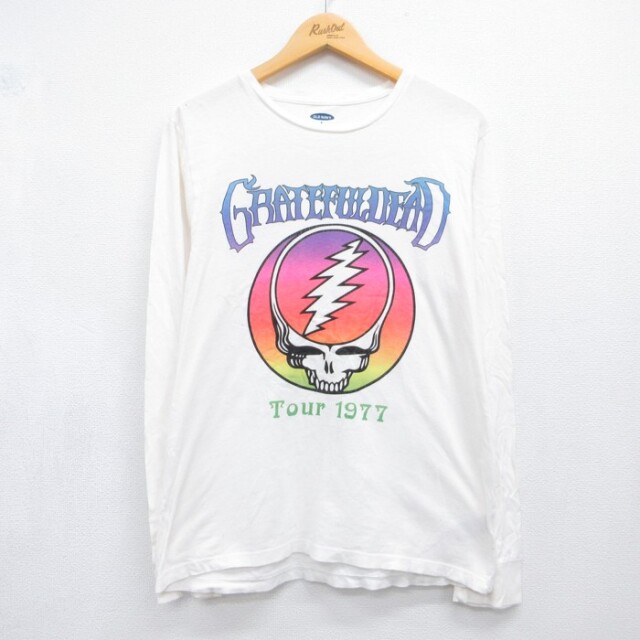 オールドネイビー 長袖Tシャツ グレイトフルデッドプリント ホワイト メンズL相当 | 古着