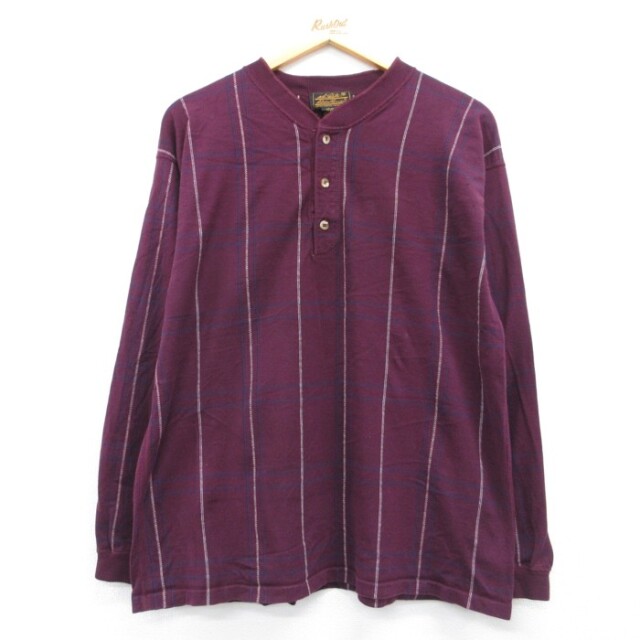 エディーバウアー 90s 長袖Tシャツ チェック バーガンディ メンズXL相当 | 古着