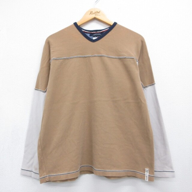 トミーヒルフィガー 90s 長袖Tシャツ サーマル切り替え ベージュ メンズL相当 | 古着