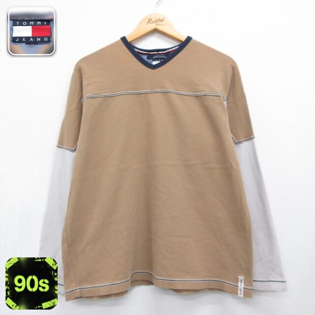 トミーヒルフィガー 90s 長袖Tシャツ サーマル切り替え ベージュ メンズL相当 | 古着