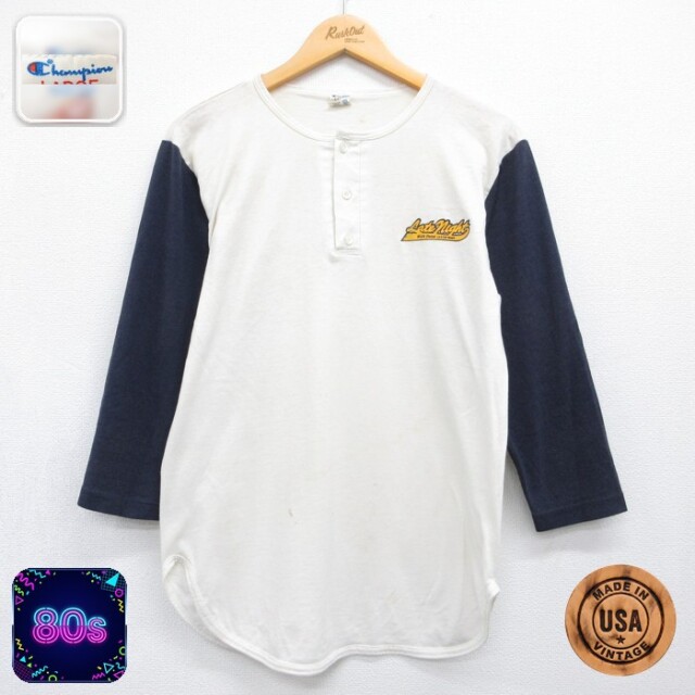 チャンピオン 80s 7分袖Tシャツ ラグラン ホワイト メンズM相当 | 古着