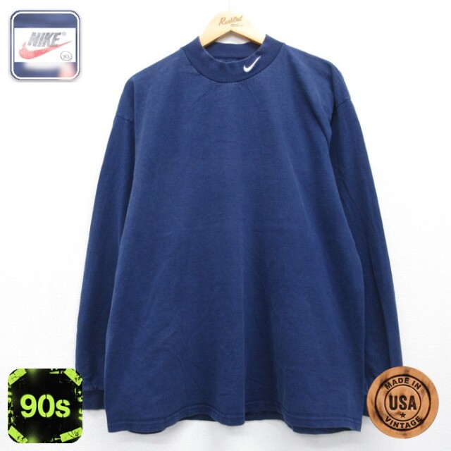 ナイキ 90s 長袖Tシャツ ワンポイントロゴ ネイビー メンズXL相当 | 古着