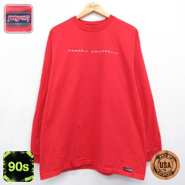 ジャンスポーツ 90s 長袖Tシャツ コーネル レッド メンズXL相当 | 古着
