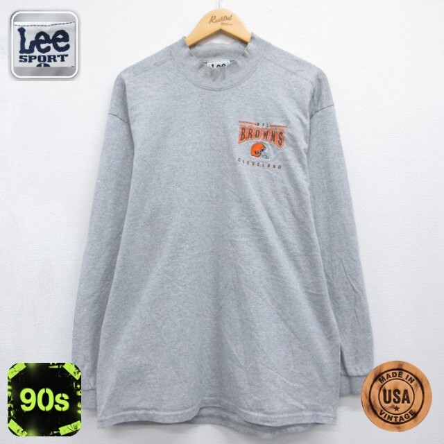 Lee 90s 長袖Tシャツ NFLクリーブランド刺繍ロゴ グレー メンズL相当 | 古着