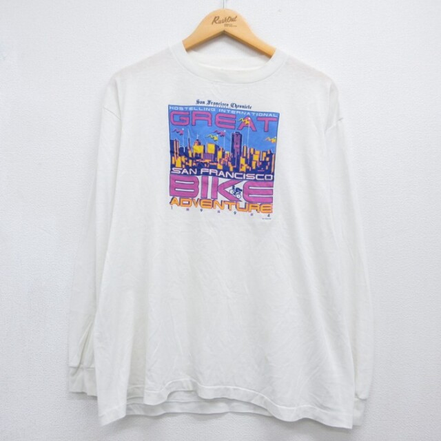 90s 長袖Tシャツ バイクイベント サンフランシスコ ホワイト メンズXL相当 | 古着