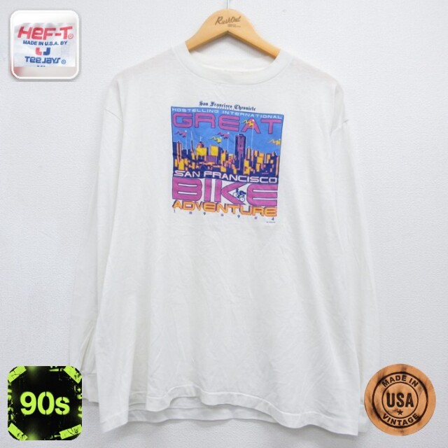 90s 長袖Tシャツ バイクイベント サンフランシスコ ホワイト メンズXL相当 | 古着