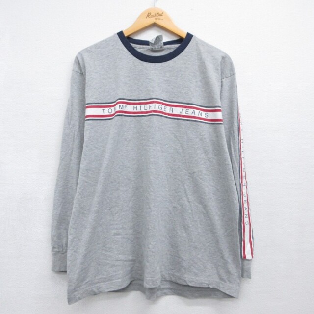 トミーヒルフィガー 90s 長袖Tシャツ リンガー グレー メンズXL相当 | 古着