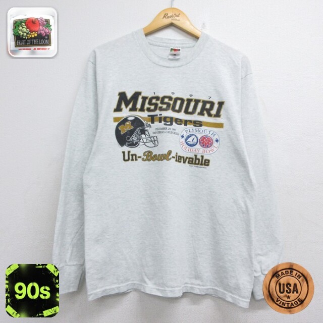 Fruit of the Loom 90s 長袖Tシャツ ミズーリタイガースカレッジ グレー メンズL相当 | 古着