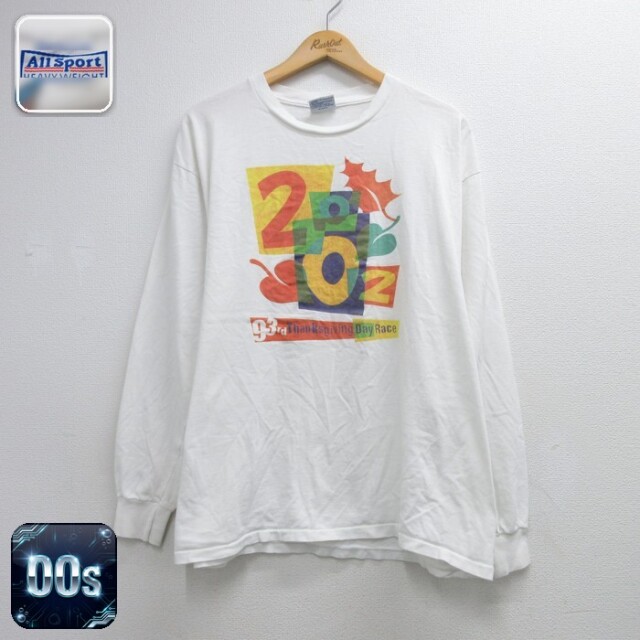All Sport 00s 長袖Tシャツ Race 霜降り ホワイト メンズL相当 | 古着