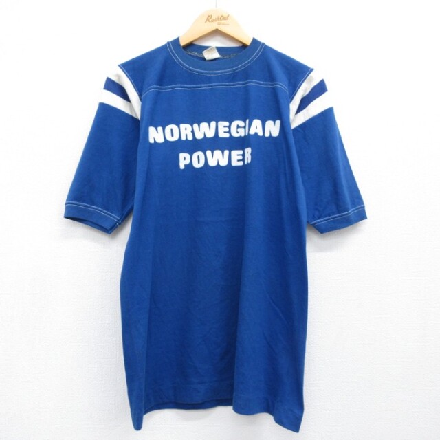 Gulf Coast 80s 半袖Tシャツ フットボールフロッキー ブルー メンズM相当 | 古着
