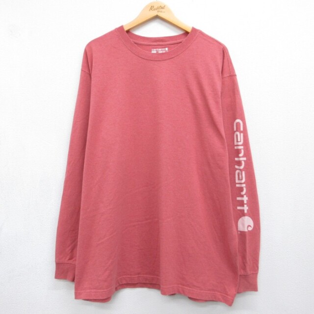 XL★古着 カーハート Carhartt 長袖 Tシャツ メンズ 大きいサイズ コットン クルーネック ピンク 霜降り 26sep02