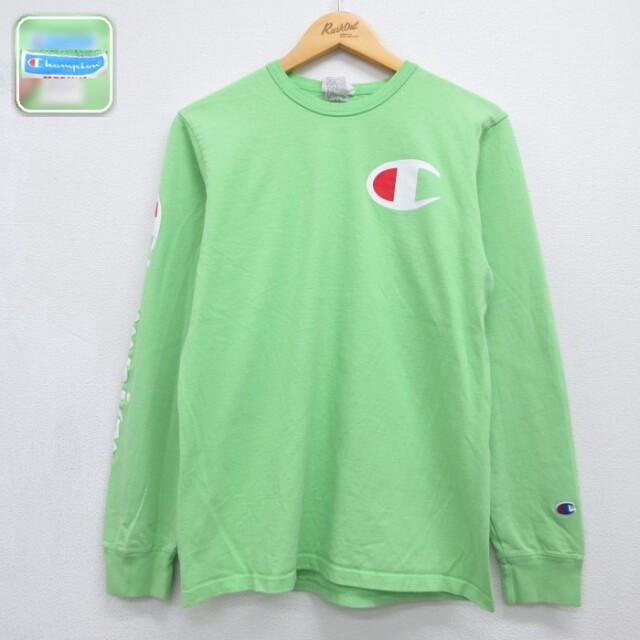 チャンピオン 長袖Tシャツ ビッグロゴ グリーン メンズM相当 | 古着