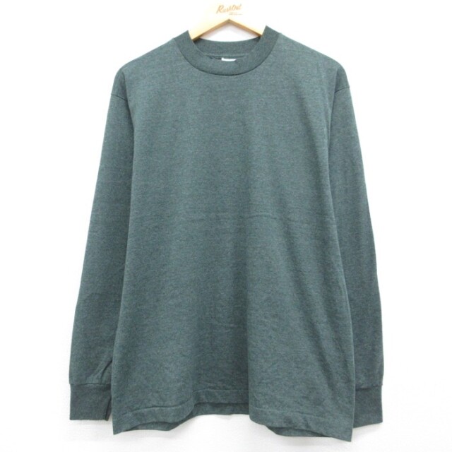 L★古着 FRUIT OF THE LOOM 長袖 ビンテージ Tシャツ メンズ 90年代 90s 裏毛 クルーネック USA製 グリーン 霜降り 26sep02