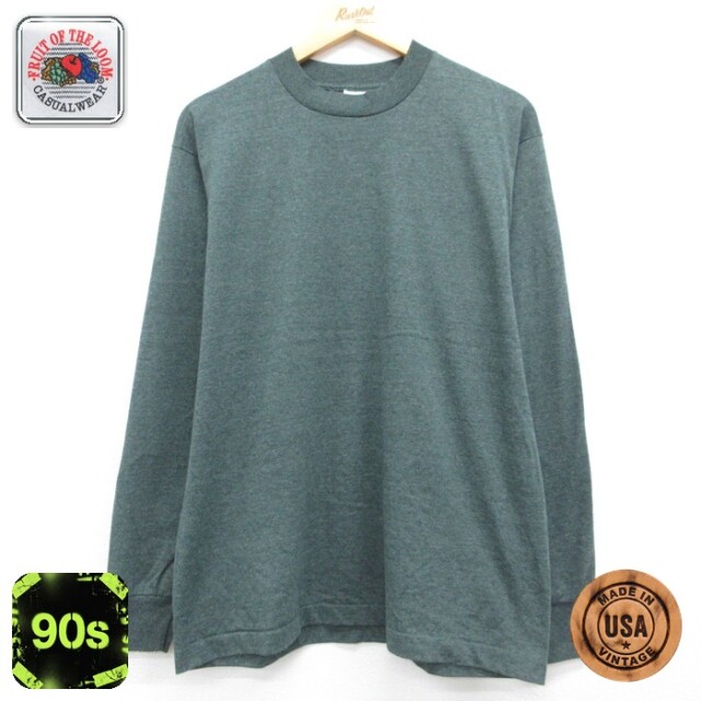 フルーツオブザルーム 90s 長袖Tシャツ 霜降り グリーン メンズL相当 | 古着