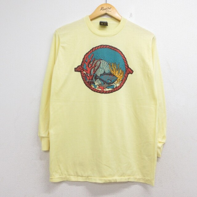 S★古着 KC SPORTSWEAR 長袖 Tシャツ メンズ 80年代 80s クルーネック USA製 イエロー【spe】 26sep04