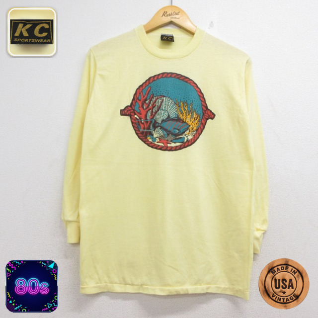 80s 長袖Tシャツ イエロー メンズS相当 | 古着