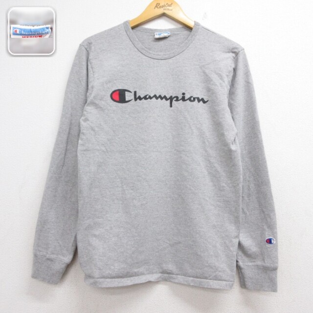 チャンピオン 長袖Tシャツ ビッグロゴ グレー メンズS相当 | 古着
