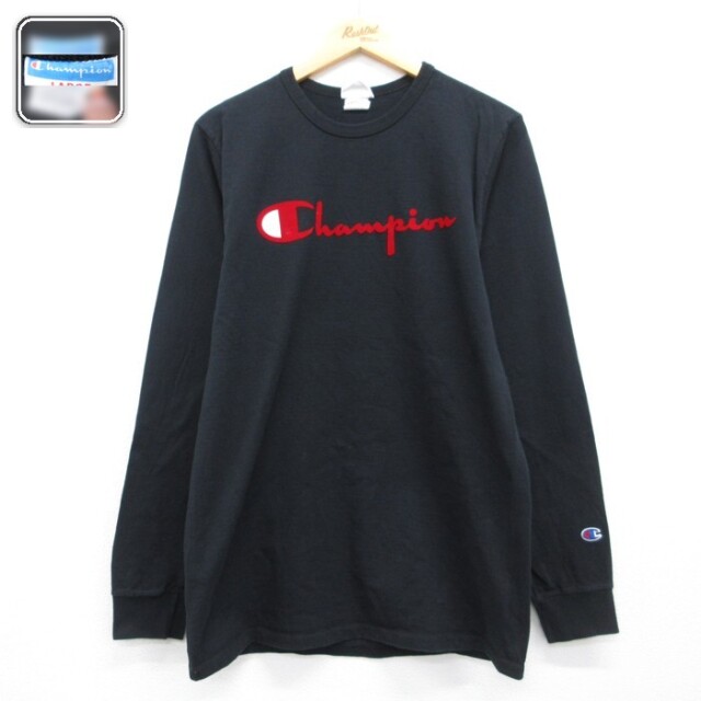 チャンピオン 長袖Tシャツ ビッグロゴ ブラック メンズL相当 | 古着