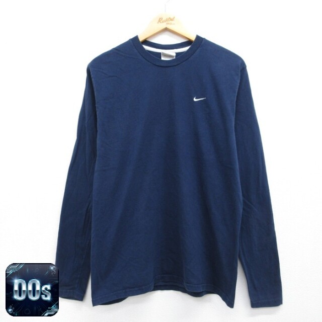 ナイキ 00s 長袖Tシャツ ワンポイントロゴ ネイビー メンズM相当 | 古着