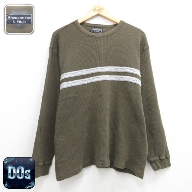 XL★古着 アバクロンビー Abercrombie&Fitch 長袖 Tシャツ メンズ 00年代 00s サーマル コットン クルーネック カーキ【spe】 26sep07