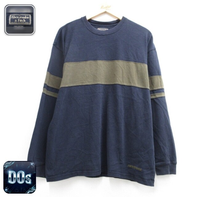 アバクロンビー 00s 長袖Tシャツ 刺繍ロゴ ボーダー ネイビー メンズXL相当 | 古着