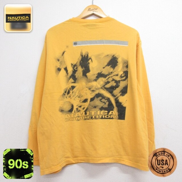 ノーティカ 90s 長袖Tシャツ リフレクター イエロー メンズXL相当 | 古着