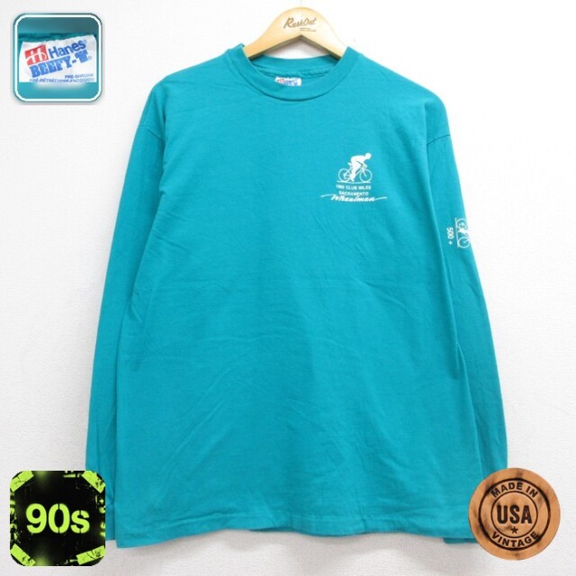 ヘインズ 90s 長袖Tシャツ サイクリング グリーン メンズL相当 | 古着