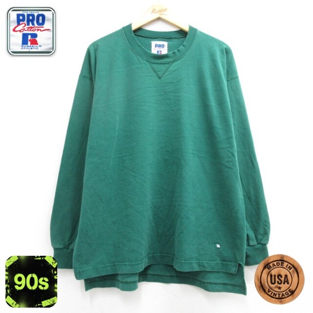 ラッセル 90s 長袖Tシャツ ワンポイント グリーン メンズXL相当 | 古着