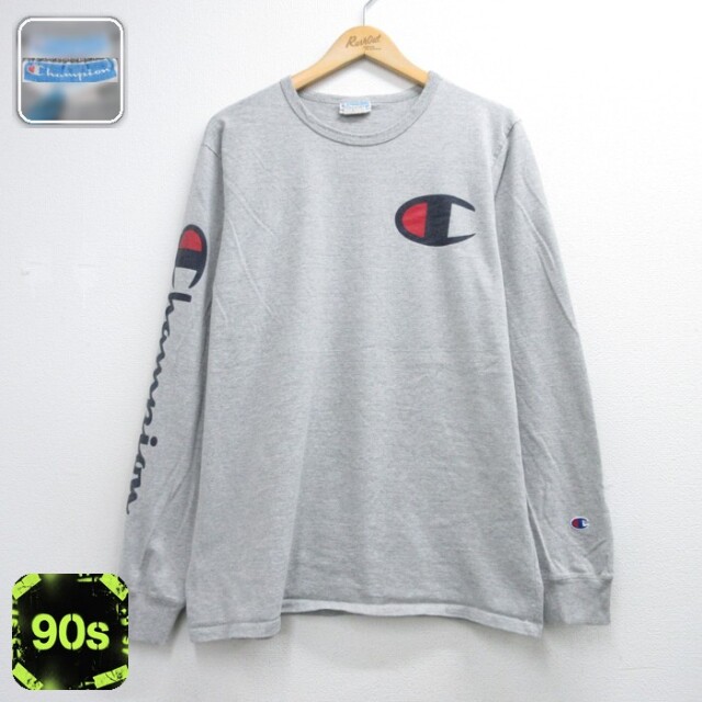 チャンピオン 長袖Tシャツ ビッグロゴ グレー メンズL相当 | 古着