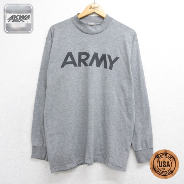 ARMY 長袖Tシャツ ミリタリー リフレクター グレー メンズL相当 | 古着