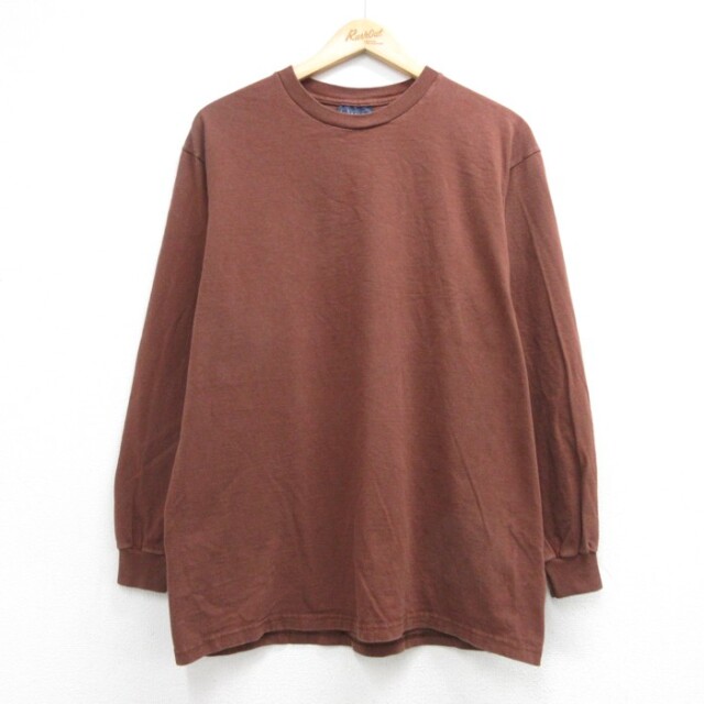 L★古着 ベーシックエディションズ basic EDITIONS 長袖 Tシャツ メンズ 90年代 90s 無地 コットン クルーネック ブラウン【spe】 26sep28