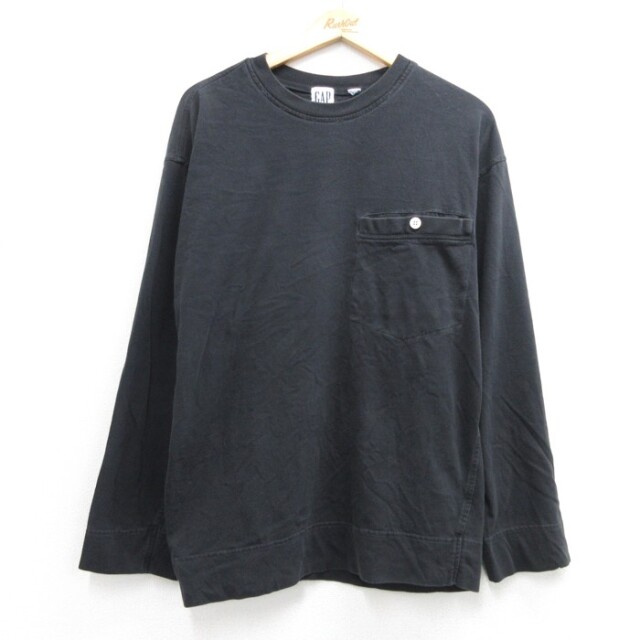 XL★古着 ギャップ GAP 長袖 Tシャツ メンズ 90年代 90s 無地 胸ポケット コットン クルーネック ブラック【spe】 26sep28