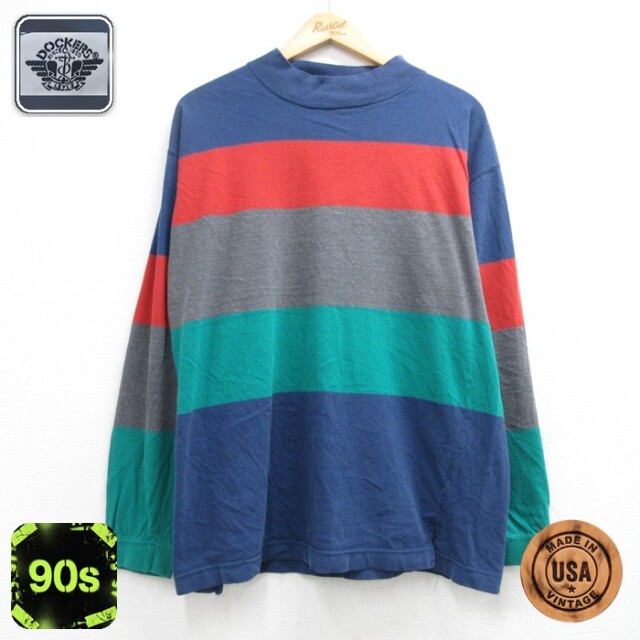 ドッカーズ 90s 長袖Tシャツ ボーダー ネイビー メンズXL相当 | 古着