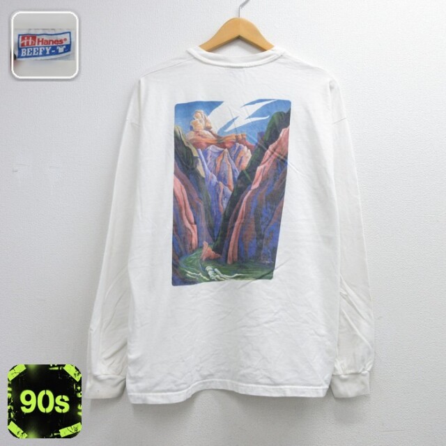 ヘインズ 90s 長袖Tシャツ グランドキャニオン ホワイト メンズXL相当 | 古着