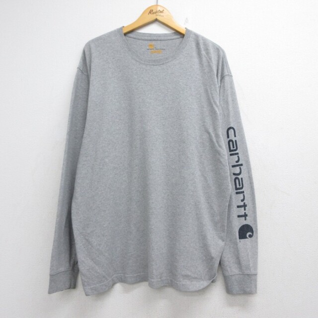 XL★古着 カーハート Carhartt 長袖 Tシャツ メンズ 大きいサイズ クルーネック グレー 霜降り 26oct06