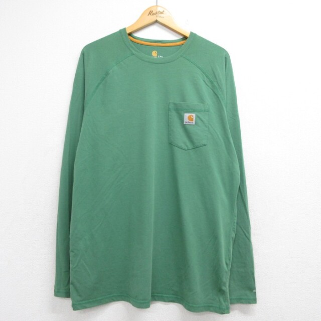 XL★古着 カーハート Carhartt 長袖 Tシャツ メンズ 胸ポケット付き ラグラン クルーネック グリーン 26oct06