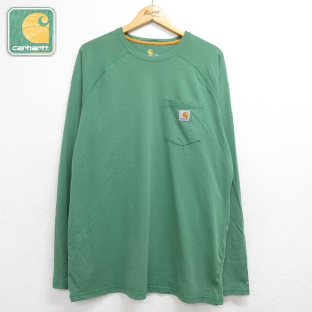 カーハート 長袖Tシャツ 胸ポケット付き ラグラン グリーン メンズXL相当 | 古着