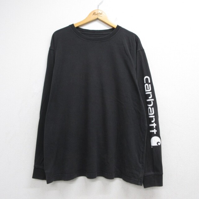 XL★古着 カーハート Carhartt 長袖 Tシャツ メンズ 大きいサイズ コットン クルーネック ブラック 26oct06