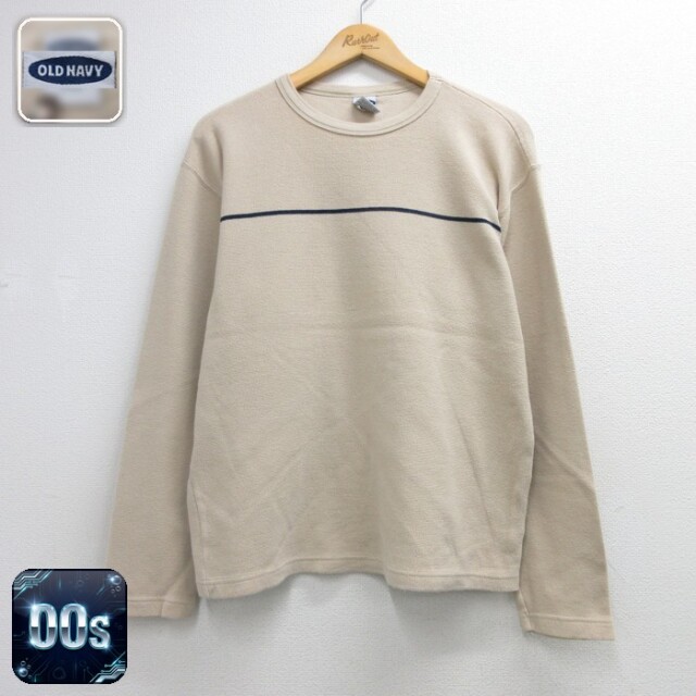 OLD NAVY 長袖 ビンテージ Tシャツ 00s コットン クルーネック ベージュ ボーダー メンズXL相当 | 古着