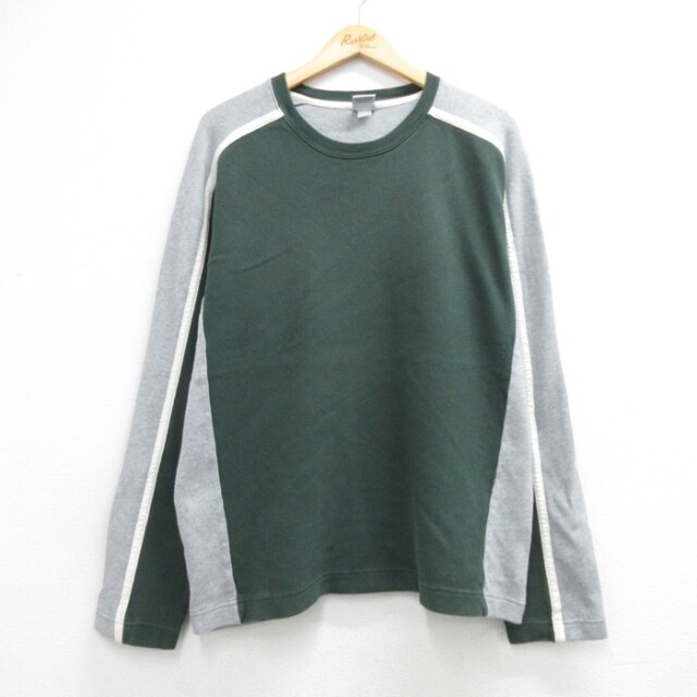XL★古着 OLD NAVY 長袖 ビンテージ Tシャツ メンズ 00年代 00s ラグラン 大きいサイズ コットン クルーネック グリーン 26oct06