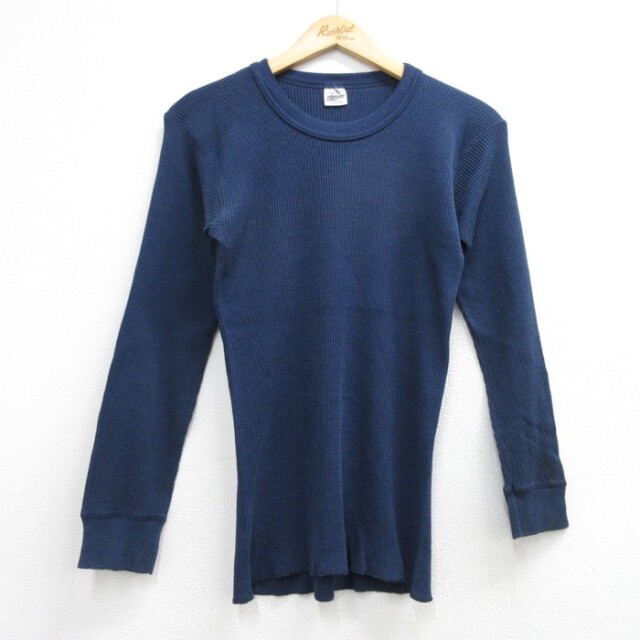M★古着 NORTHERN SUMMIT 長袖 ビンテージ Tシャツ メンズ 80年代 80s 無地 サーマル クルーネック USA製 ネイビー 26oct06