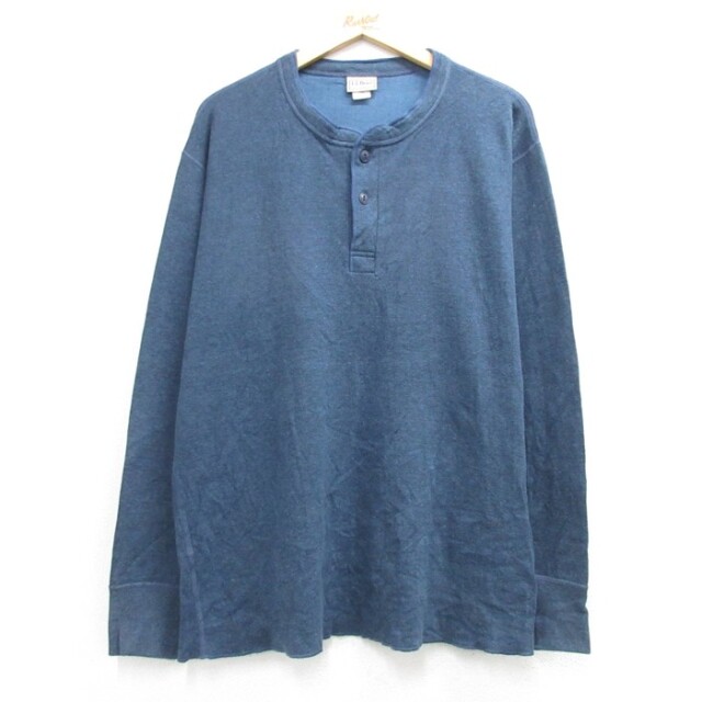 XL★古着 L.L.Bean エルエルビーン 長袖 ビンテージ Tシャツ メンズ 00年代 00s 無地 ヘンリーネック カナダ製 ネイビー 霜降り 26oct06
