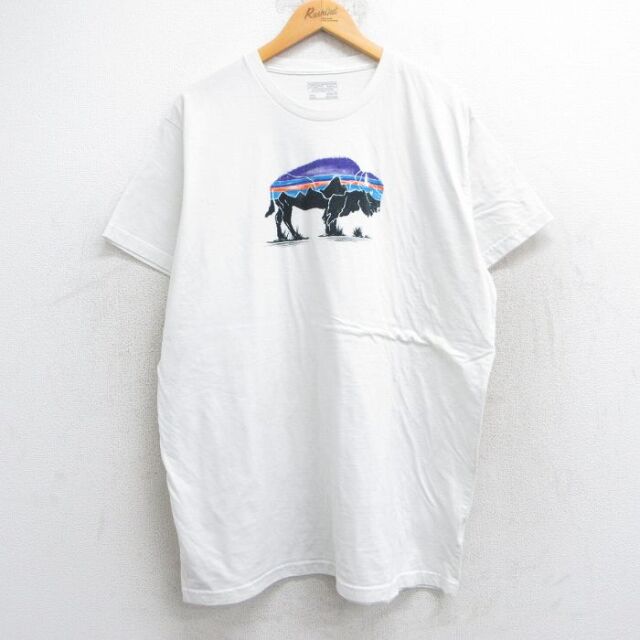 XL★古着 パタゴニア patagonia 半袖 ブランド Tシャツ メンズ バッファロー 大きいサイズ クルーネック 白 ホワイト 25jul01 中古