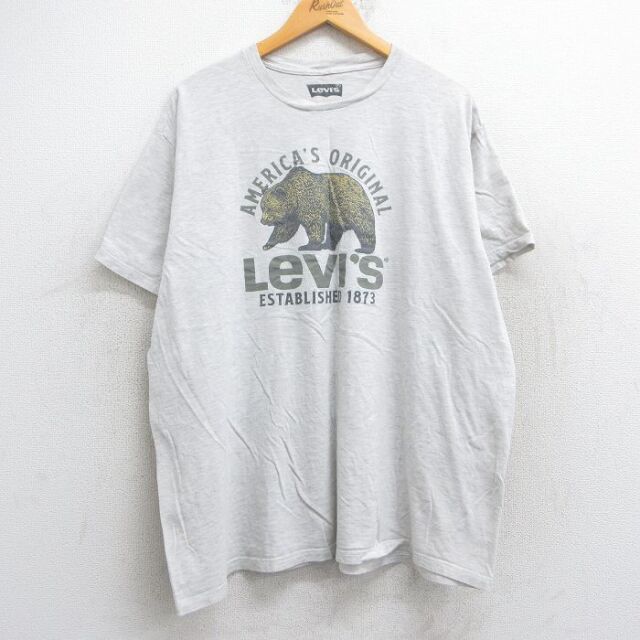XL★古着 リーバイス Levis 半袖 ブランド Tシャツ メンズ ビッグロゴ クマ 大きいサイズ クルーネック 薄グレー 霜降り 25jul01 中古