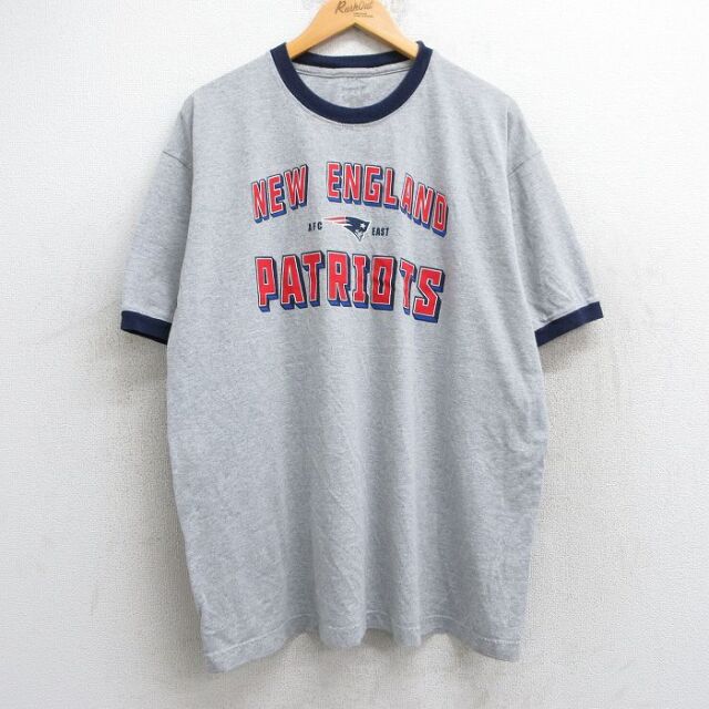 【50%OFF】XL★古着 リーボック REEBOK 半袖 ブランド Tシャツ メンズ NFL ニューイングランドペイトリオッツ 大きいサイズ クルーネック グレー 霜降り リンガー アメフト スーパーボウル 25jul01 中古