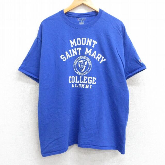 XL★古着 チャンピオン champion 半袖 ブランド Tシャツ メンズ マウントセントメリー カレッジ クルーネック 青 ブルー 25jul01 中古