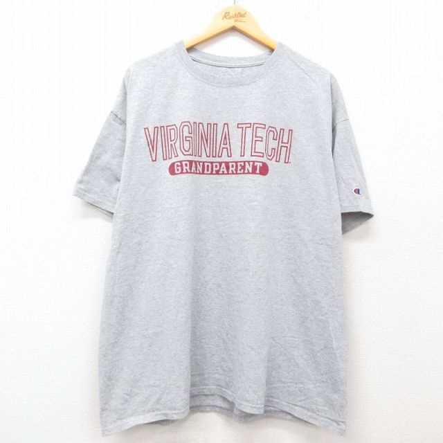 XL★古着 チャンピオン champion 半袖 ブランド Tシャツ メンズ VIRGINIA TECH 大きいサイズ グレー 霜降り 25jul02 中古